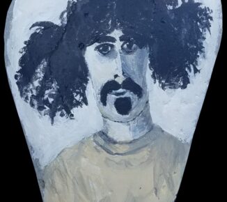 Acrylic painting of Zappa on a rock.